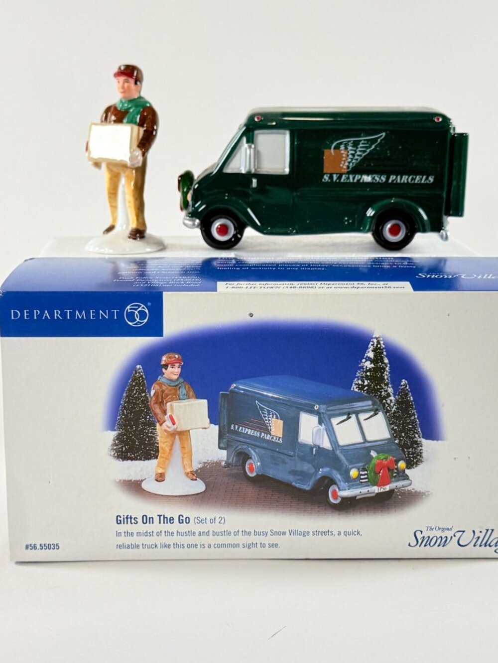 Vintage 1999 Dept 56 Snow Village Gifts On The Go Delivery Van & Driver 55033